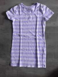 T-shirt w paski fioletowy dziewczęcy rozmiar 134/140