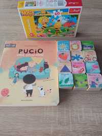 Książka Pucio + książeczki drewniane