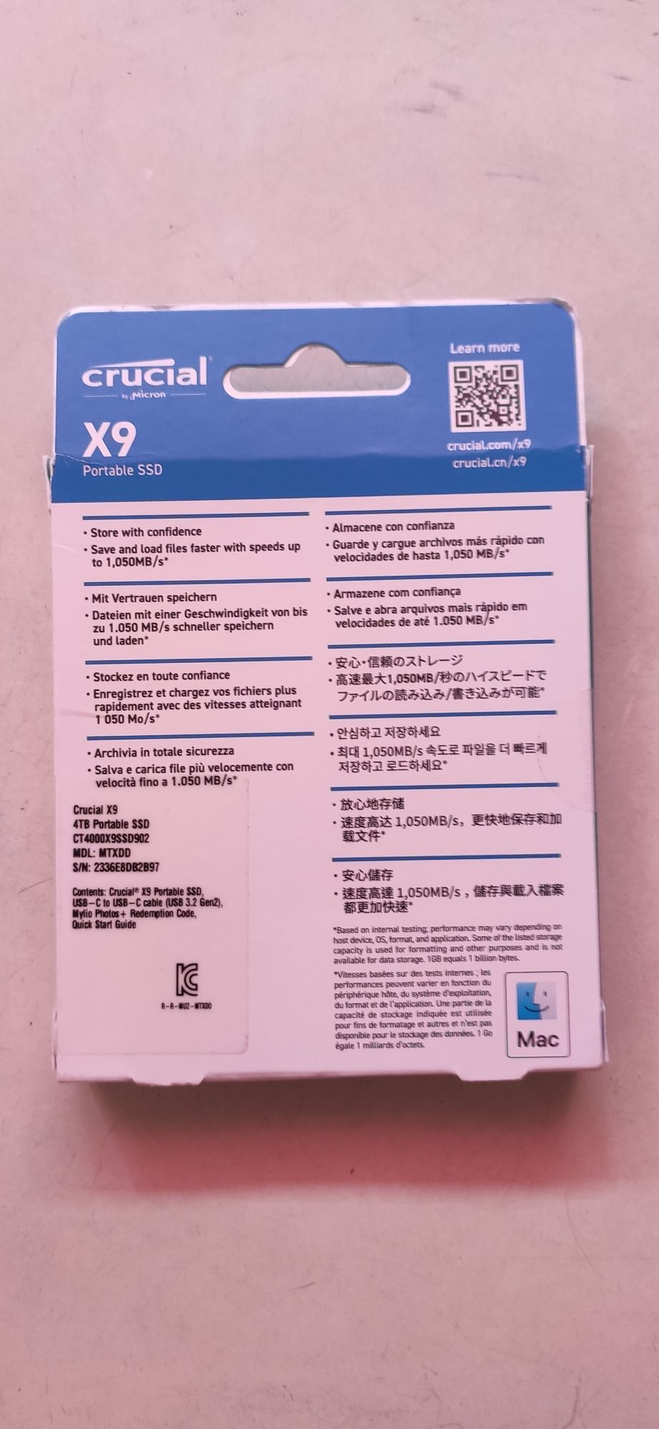 SSD накопитель Crucial X9 4 TB (CT4000X9SSD9)