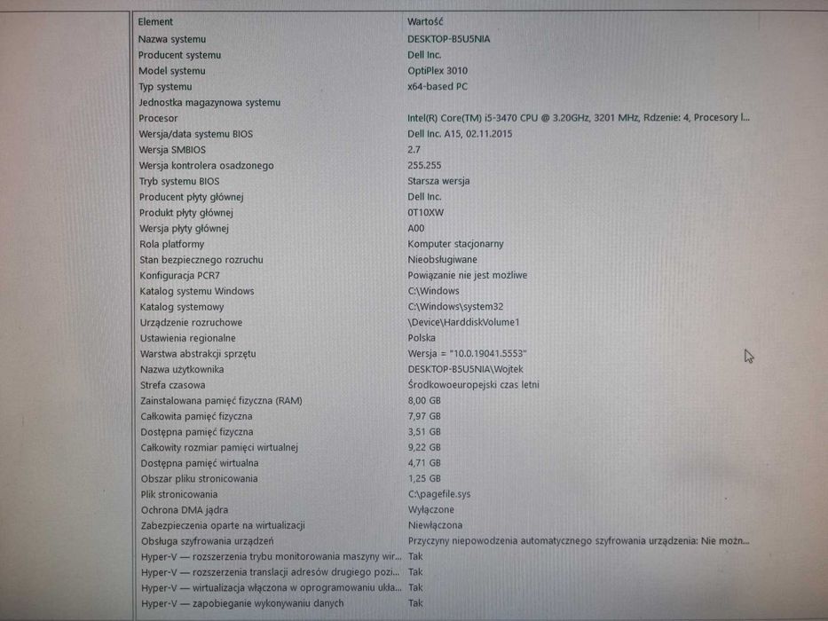 Komputer Dell Optiplex 3010 i5-3470/RAM 8GB/ dysk SSD 256GB + HDD