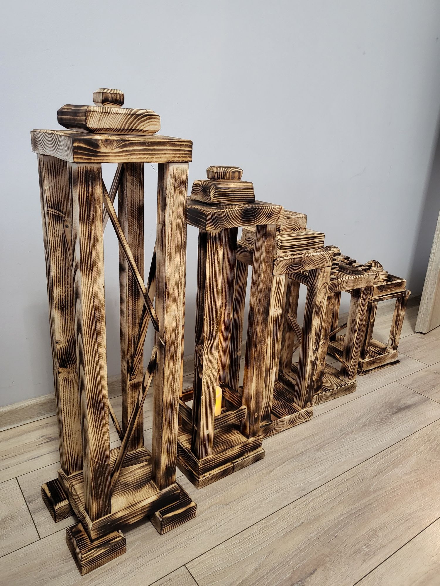 Lampiony Drewniane Dekoracje Opalane Nowe Różne Wielkości