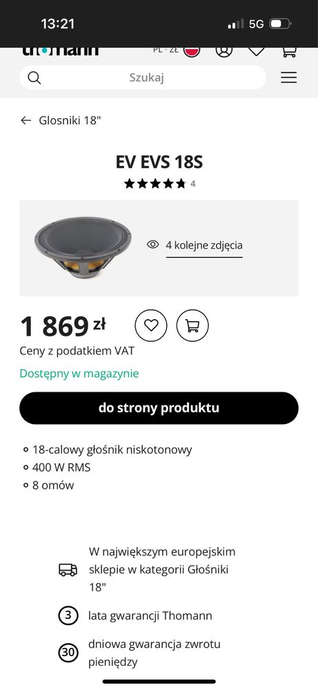Glosnik  18” Electro Voice EVS 18S