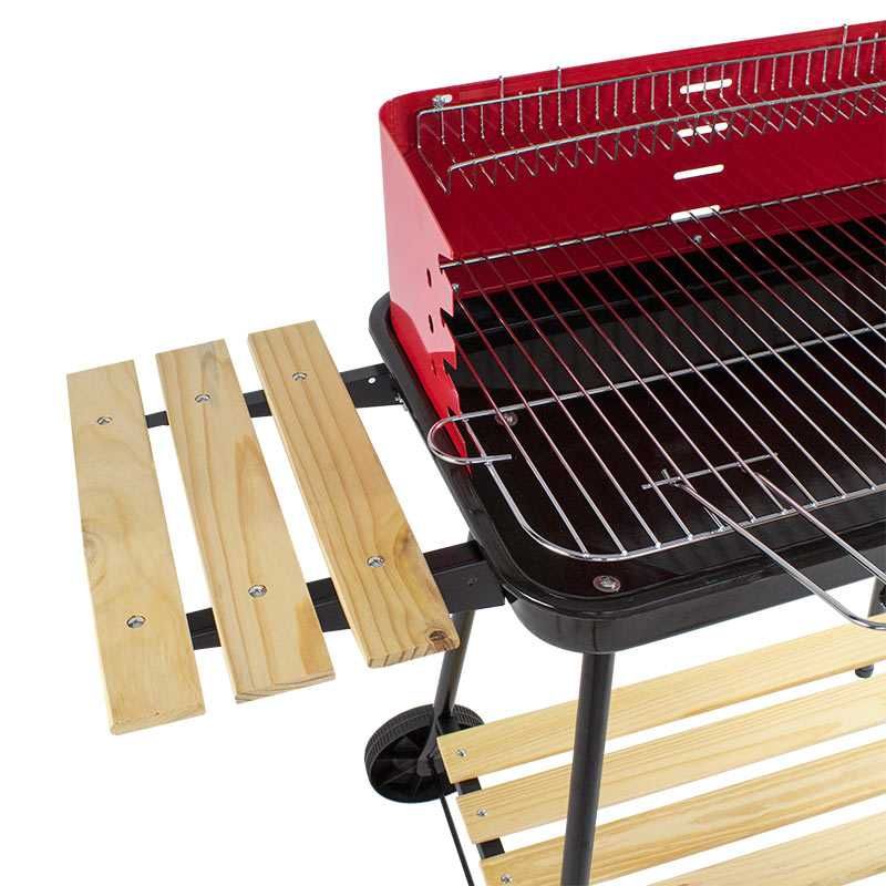 Grill węglowy prostokątny, trzy półki drewniane GW0102