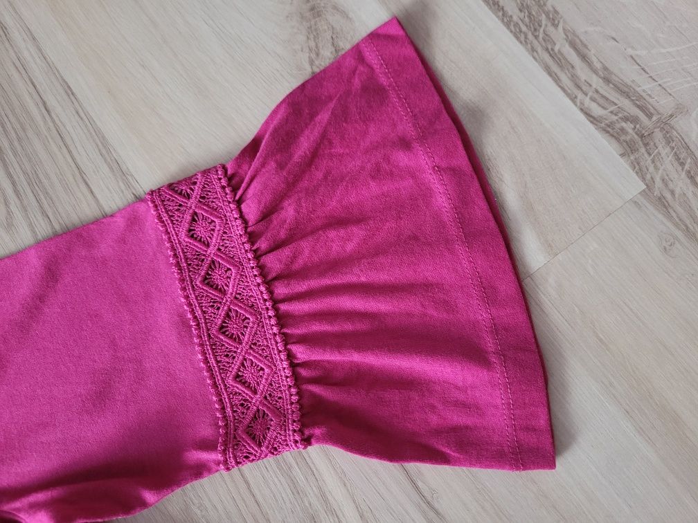 Amarantowa bluzka z rozkloszowanymi rękawami rozmiar L bawełna i modal