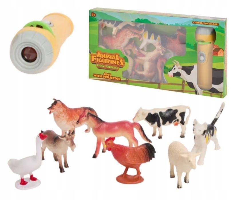 Zabawkowe zwierzątka z lampką projektorową FARMA 9 elementów
