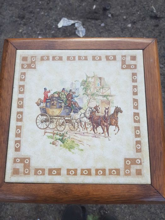 Kwietnik stojący stojak antyk drewno płytka ozdobna