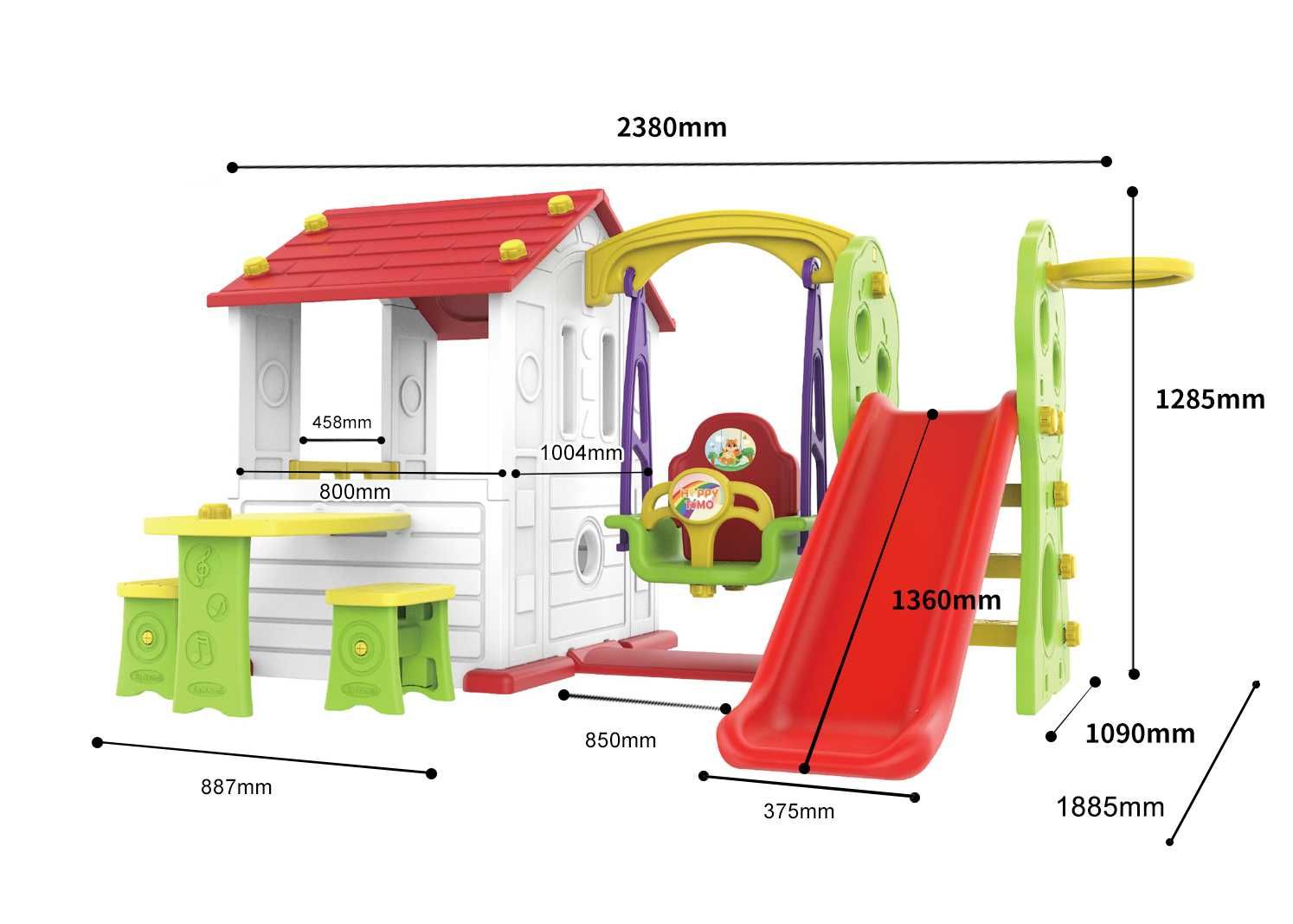 Duży Domek dla dzieci 5w1 Huśtawka Zjeżdżalnia Stolik Krzesełka