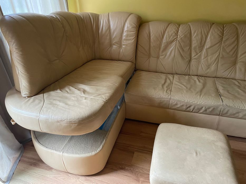 Narożnik ze skóry + puf