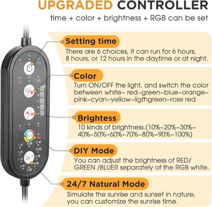 hygger Oświetlenie akwarium, oświetlenie akwarium 26 W 24/7 LED