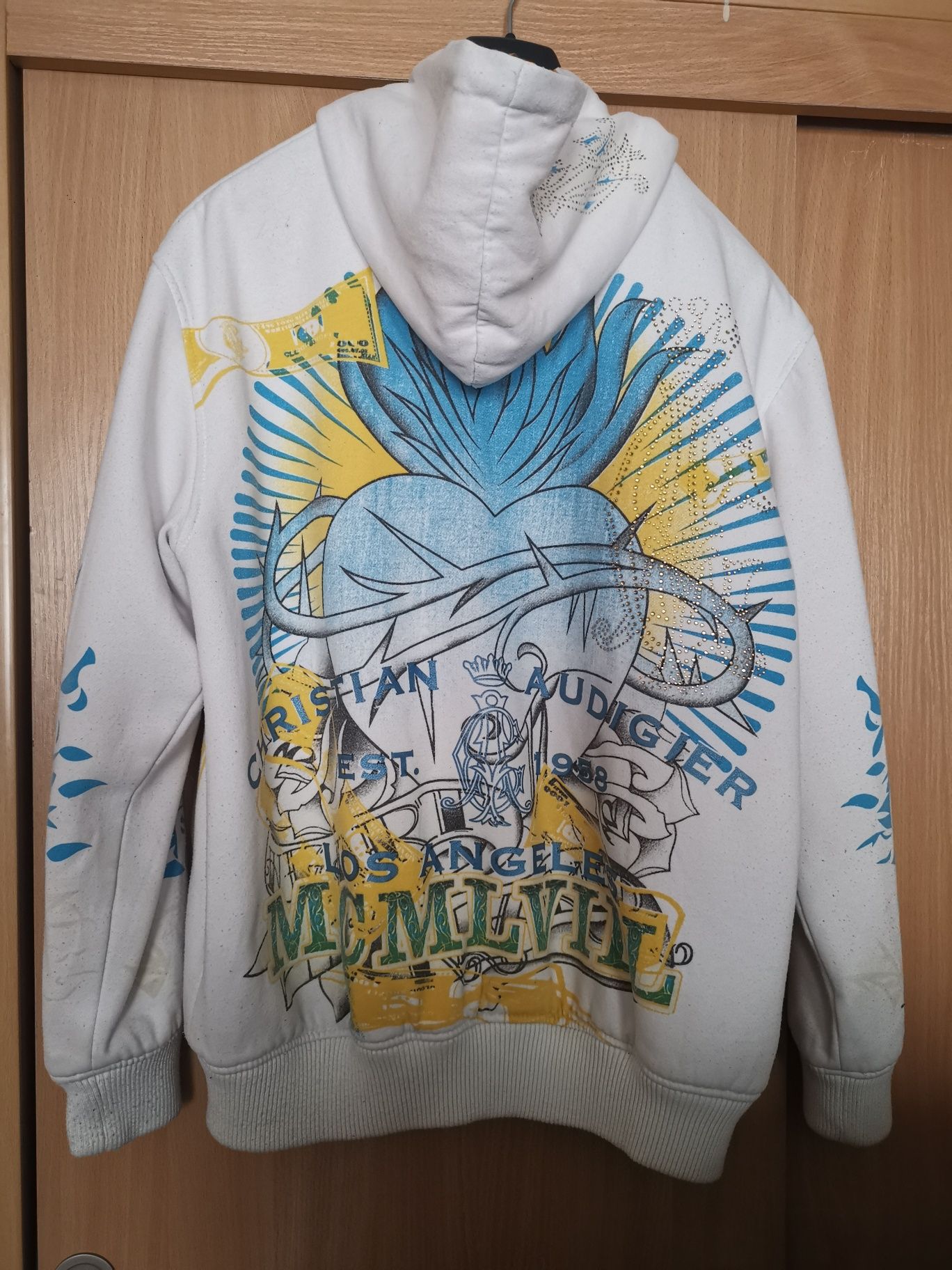 Biała bluza z kapturem Christian Audigier ED HARDY xl serce skrzydła