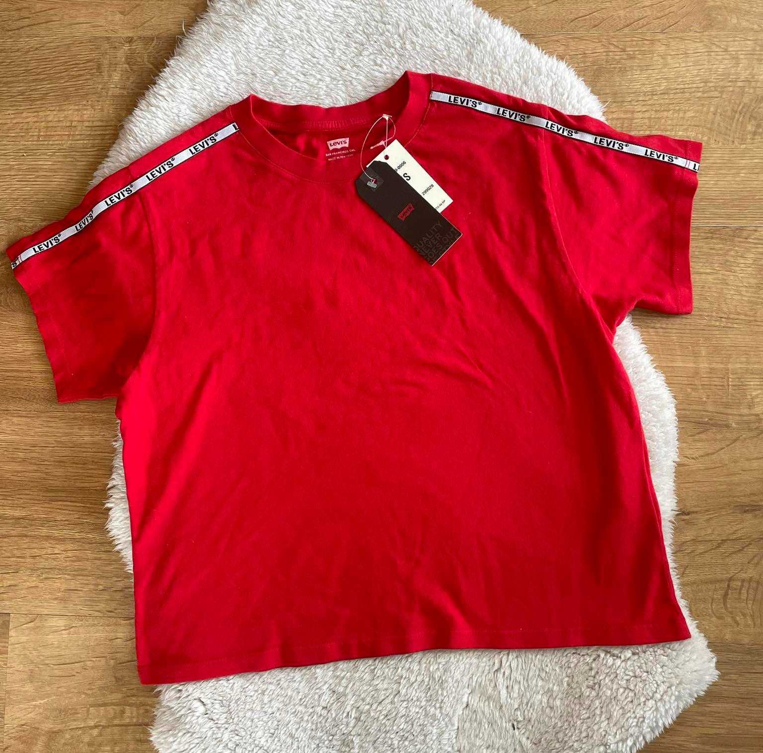 Levi's czerwona koszulka t-shir z logo 34 xs s oversize y2k
