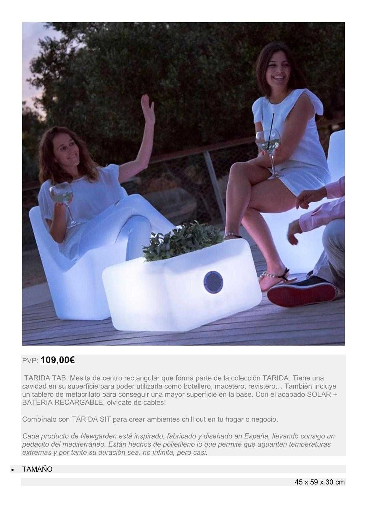 Mesa champanheira Tarida e Assentos Luz Led