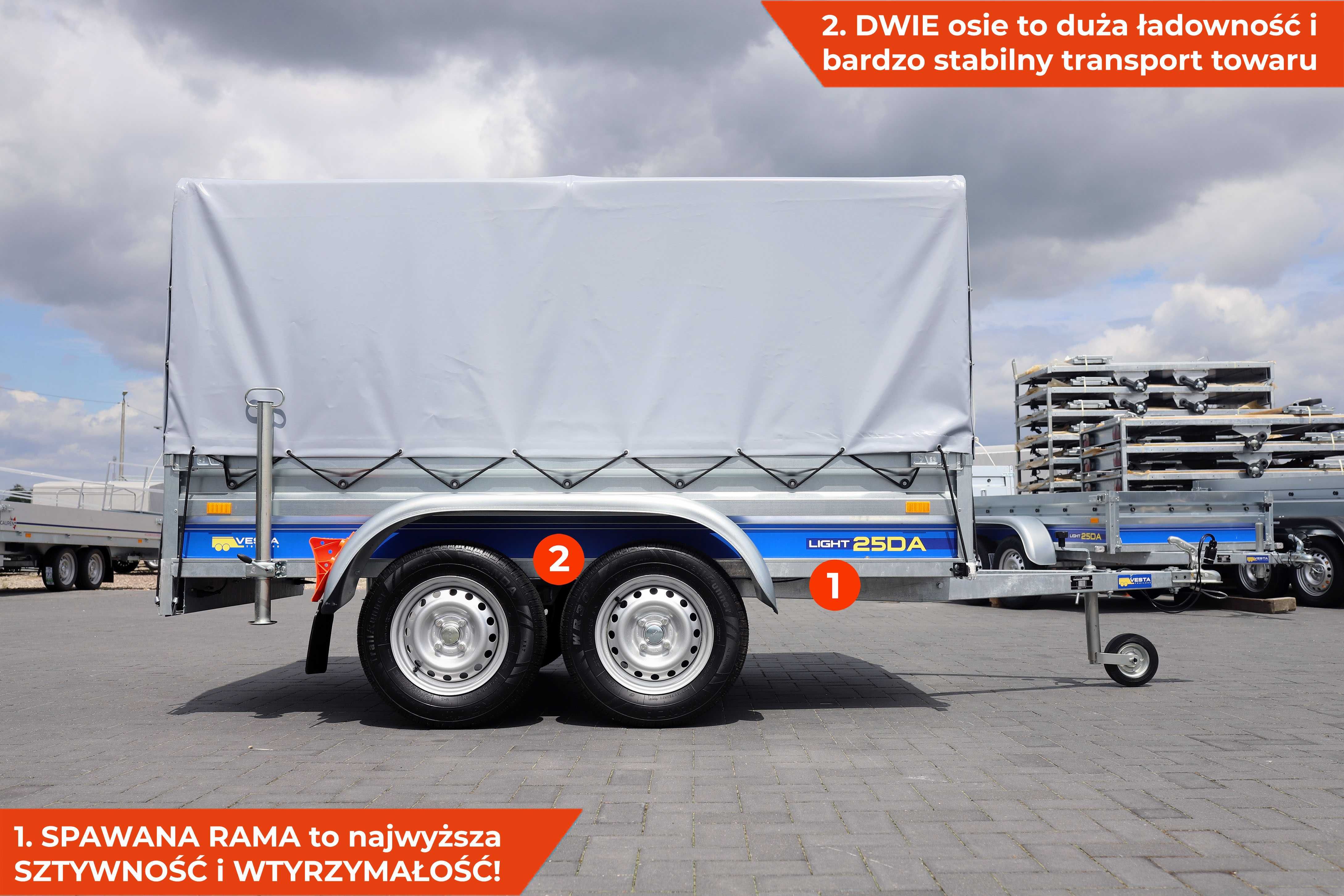 Przyczepka samochodowa z plandeką 252 x 135 Vesta light 25DA tandem