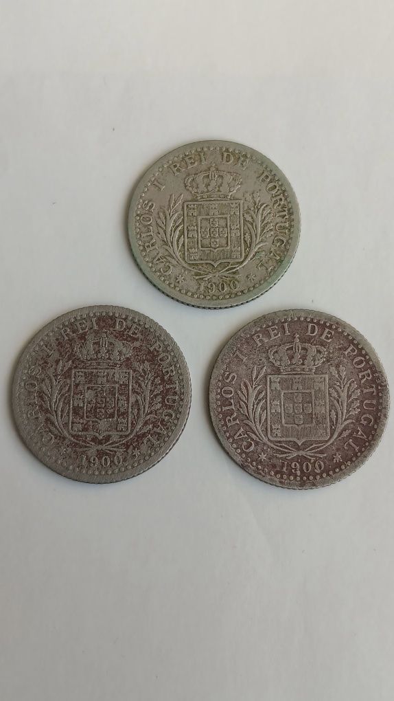 3 moedas de 100 réis D.Carlos, de 1900
