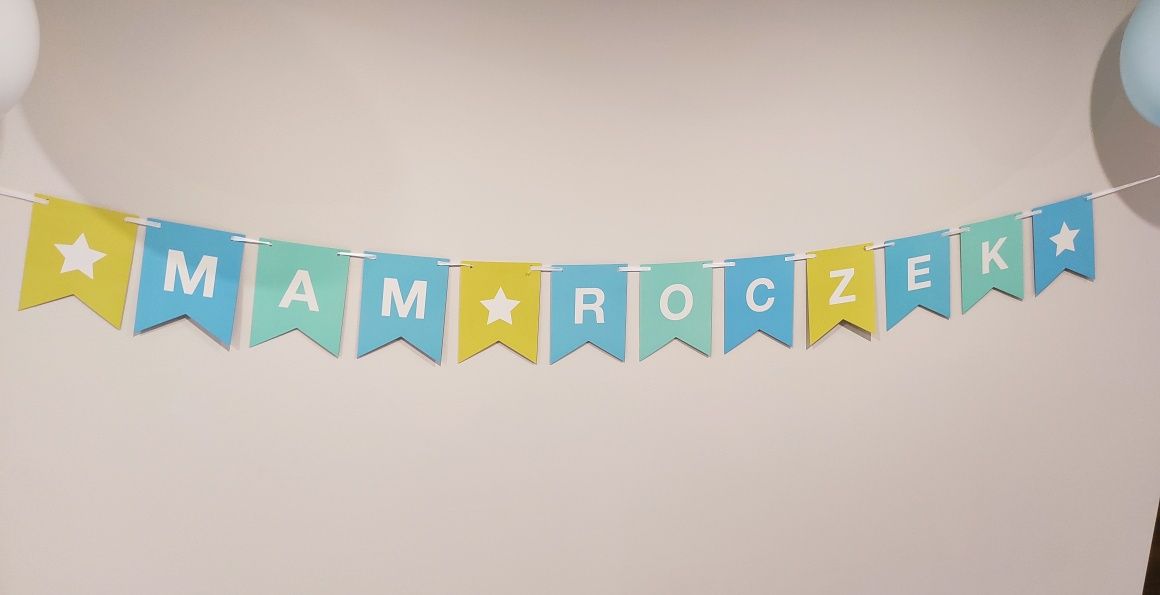 dekoracje na urodziny baner "mam roczek" / balon foliowy cyfra 1