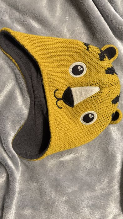 Дитяча шапка з вушками на флісі, тигреня 0-12 місяців