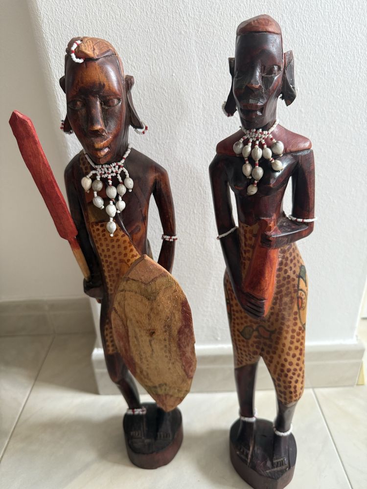 Esculturas Africanas em Madeira – Conjunto Artesanal (47,5cm)