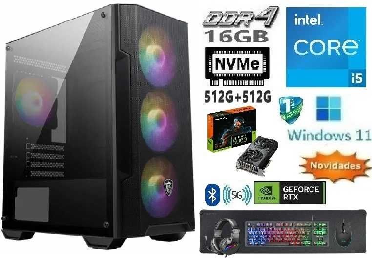 Pç Gamer 12ªG|i5-12400|4.4G|16G|NVMe512G+SSD512G|RTX5060-8G|5G+BT|W11