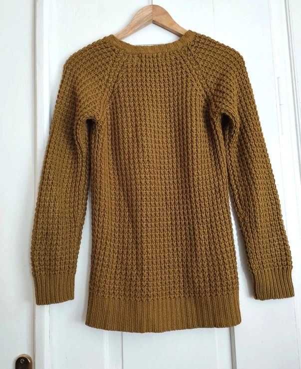 Khaki sweter ażurowy z grubej włóczki dzianinowy okrągły dekolt