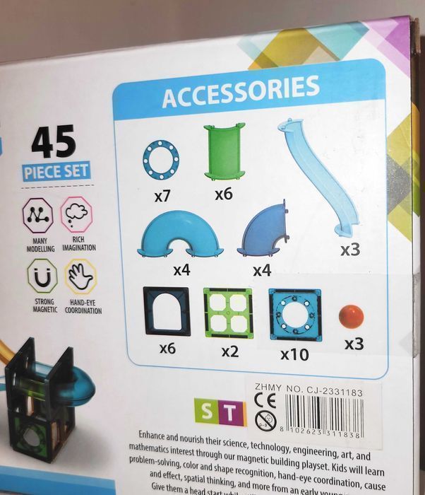 Nowe klocki magnetyczne 3D edukacyjne Tor Kulkowy 45 sztuk #81