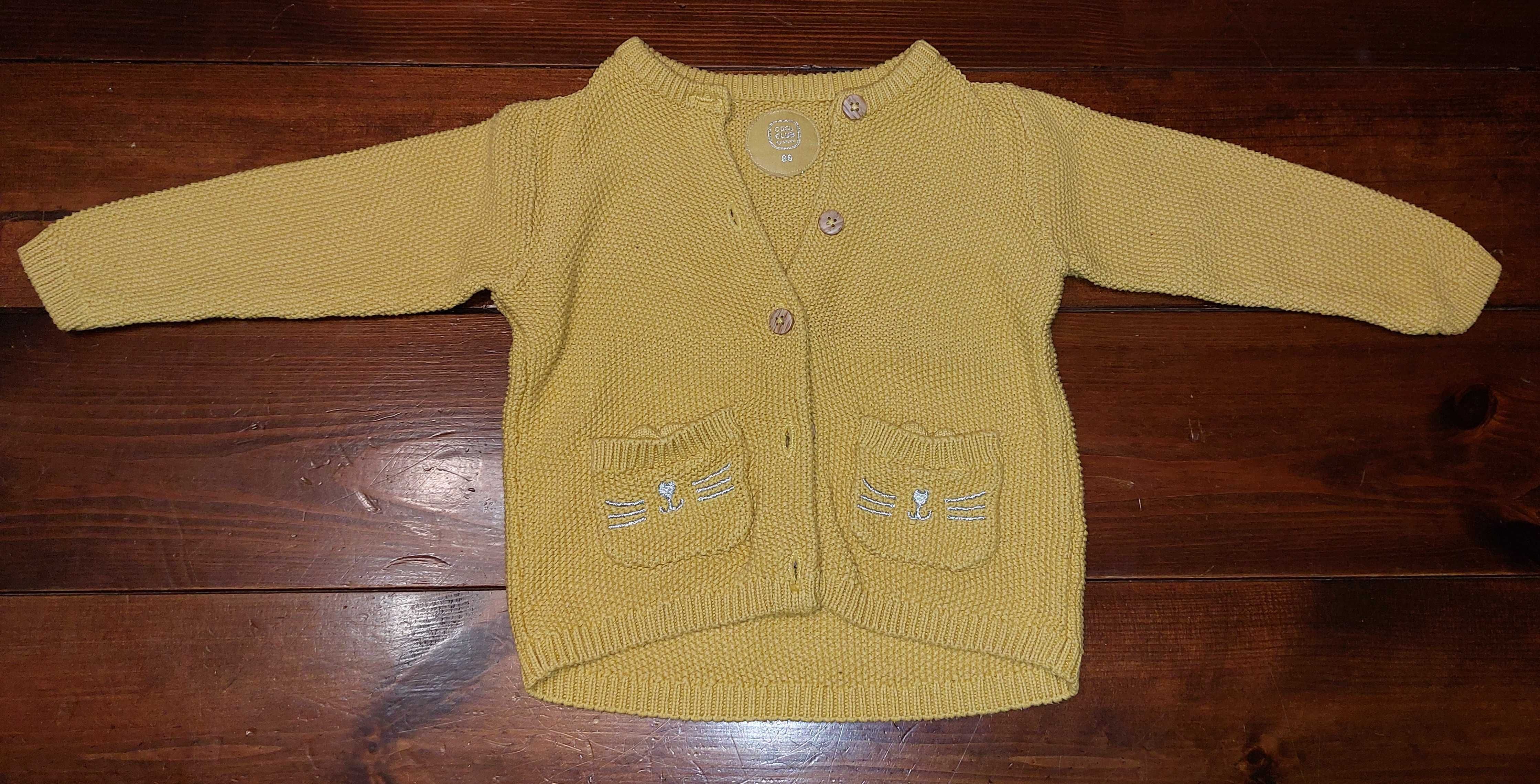 Cool Club, Sweter dziewczęcy, rozpinany, żółty, kieszenie, rozmiar 86