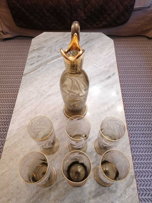 Decantador / Licoreira com 6 copos de cristal