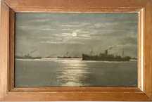Marinha, navios ao luar .Pintura a Óleo .