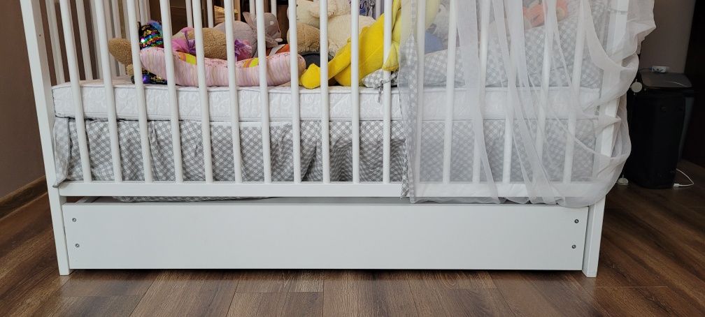 Nowe Łóżeczko drewniane z baldahimem Bello 60 x 120 cm, JAK NOWE! +