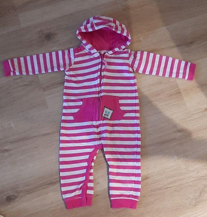 Bawełniany pajacyk 92 pepco pajac z kapturem w paski