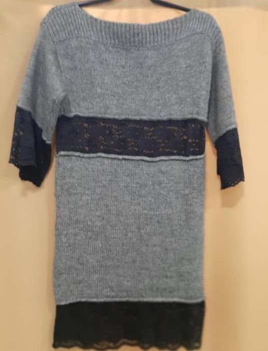 Туника платье теплая с кружевом туніка тепла