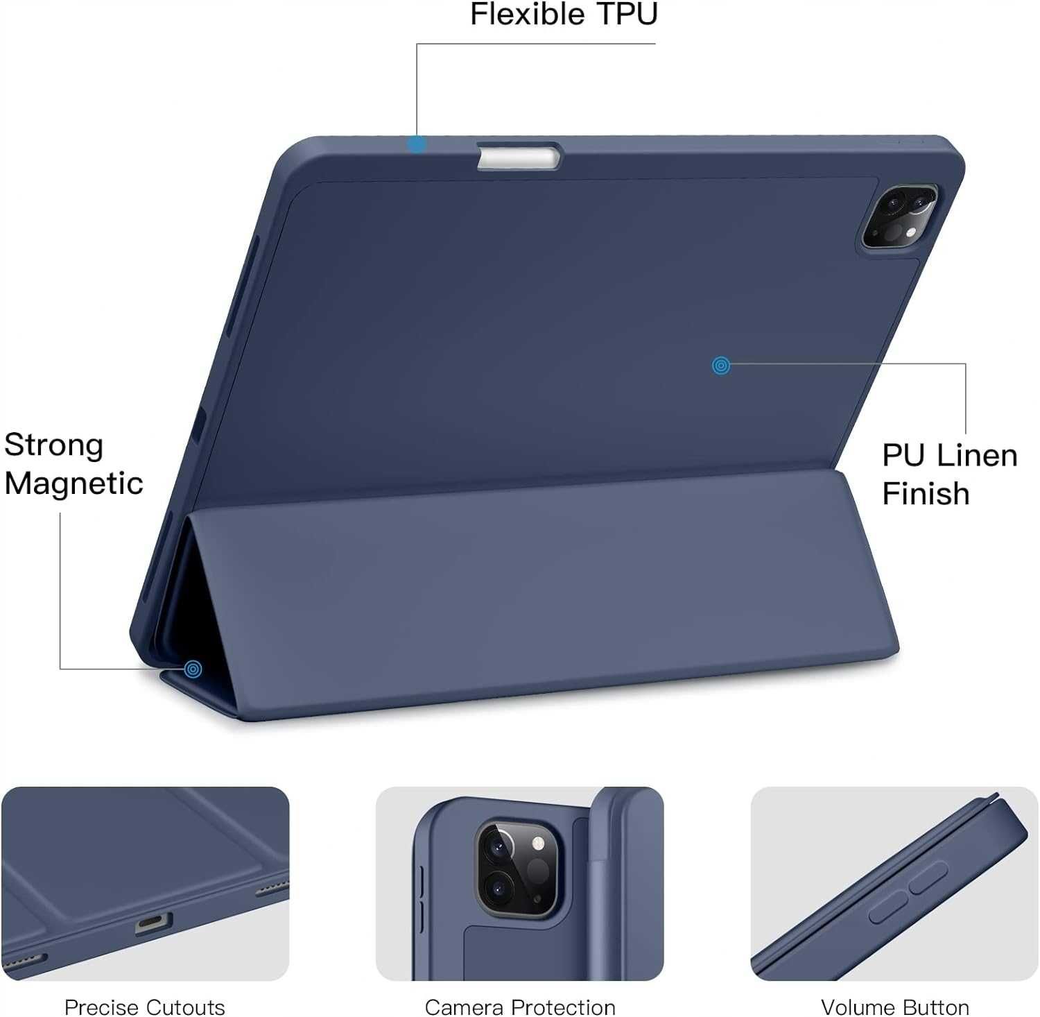 Etui Ochronne dla iPada Pro 12,9 6/5/4/3 Gen z Uchwytem na Rysik Nieb