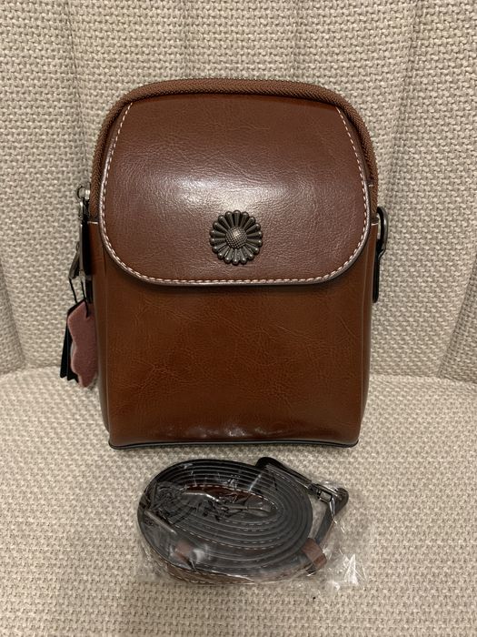 Cudna torebka listonoszka crossbody brąz naturalna skóra licowa nowa