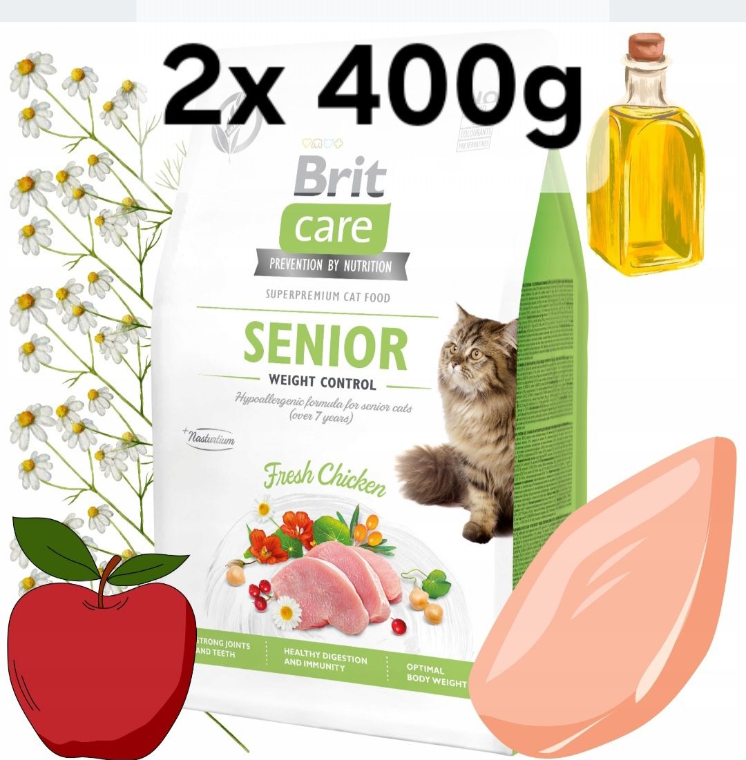 Brit Senior 2x 400g + Gratis, Weight Control Senior Pokarm Adult 800g