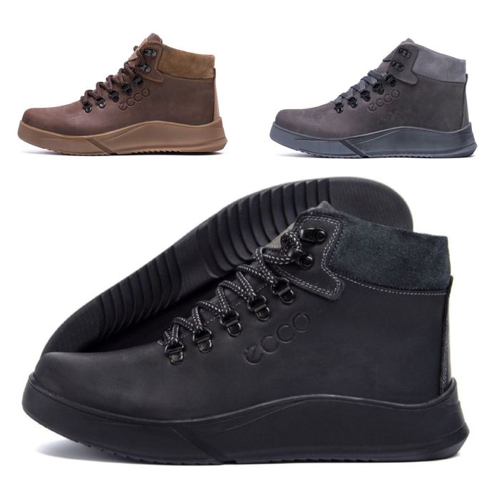 Зимові черевики чоловічі шкіряні на хутрі ECCO Yeger 40-45р Black Brow
