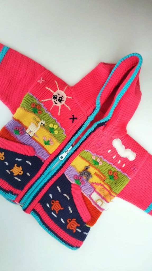 Sweterek handmade, szyty ręcznie, mięciutki, różowy, dziewczęcy, 68