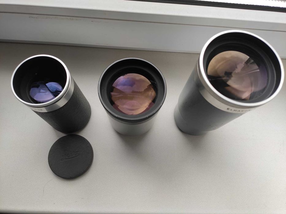 Объективы Leica Elmaron 2,8/150 mm,  Leica Hektor 2,5/100 mm.