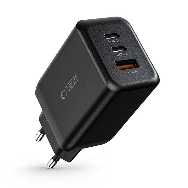 Ładowarka Tech-Protect C65W sieciowa 2x USB-C PD 65W / USB-A QC 3.0 -