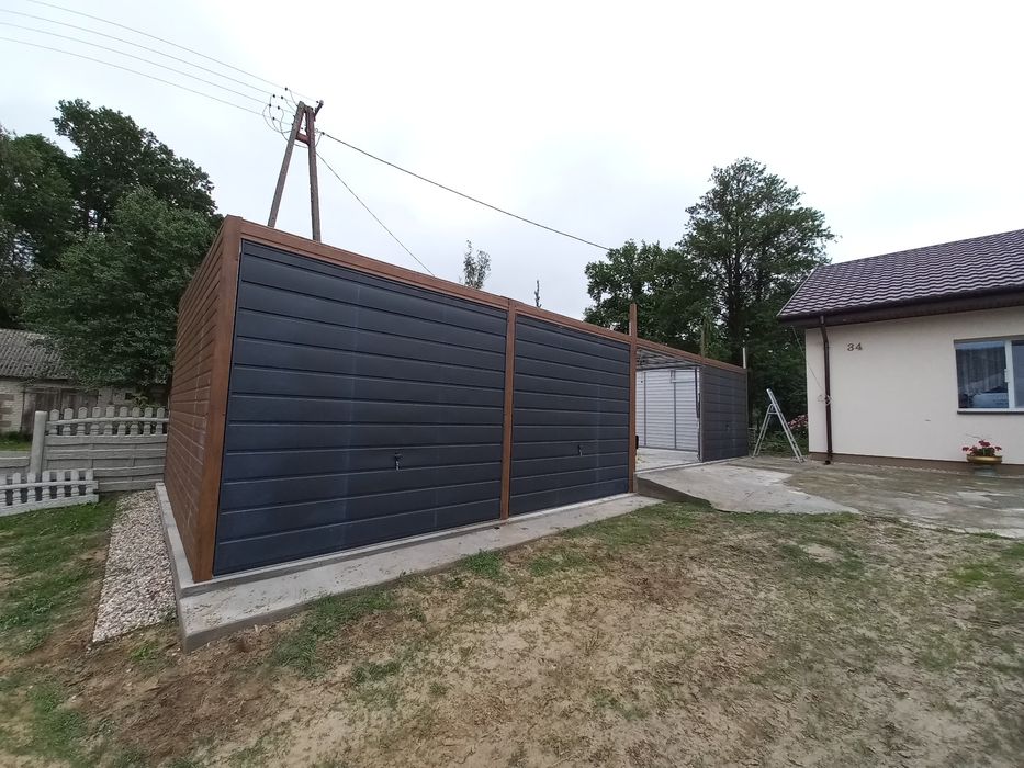 Garaż 12x5 spad dachu na bramy wszystko z profila ocynk 12x5 Garaż