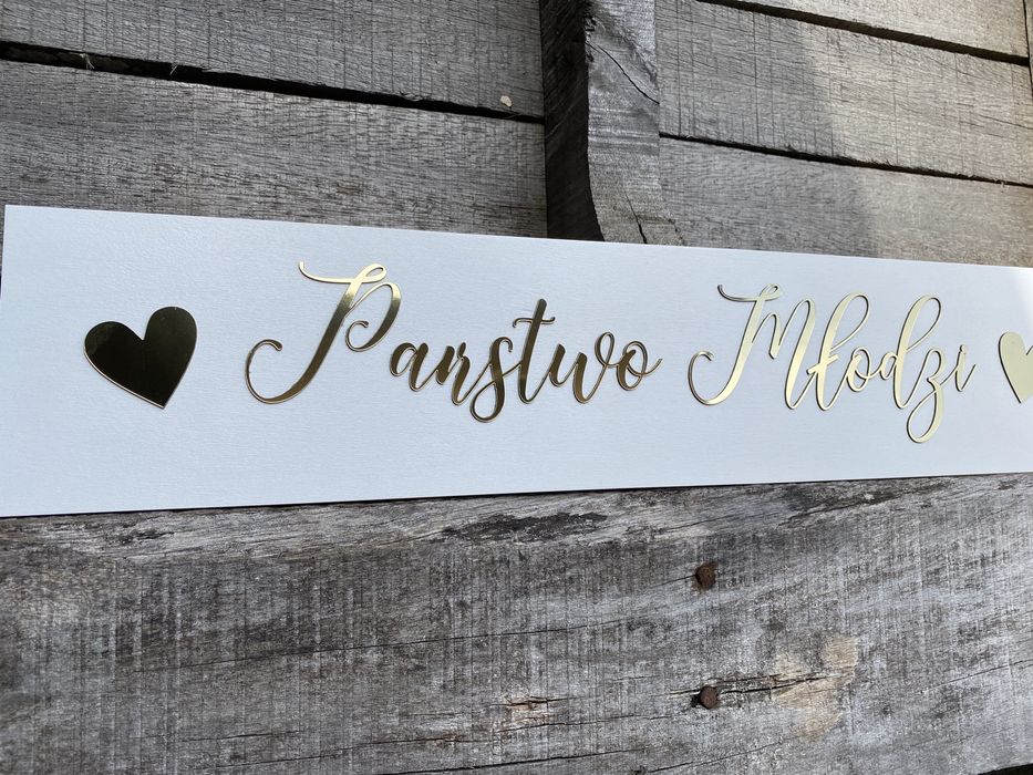 Tablice rejestracyjne Państwo Młodzi glamour wesele złote białe