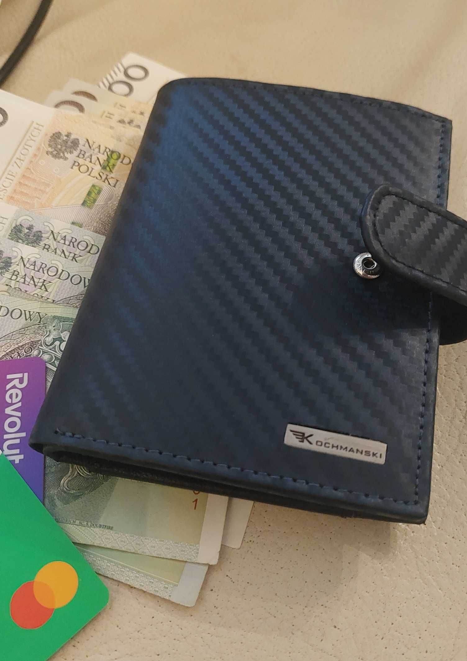 Kochmanski; męski skórzany granatowy duży portfel; RFID; premium!