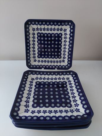 4 Talerze kwadratowe 20x20cm ceramika Bolesławiec
