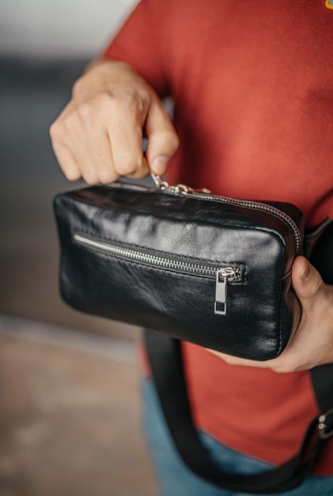 Крутая мужская бананка кентуки, кожаная черная сумка через плечо