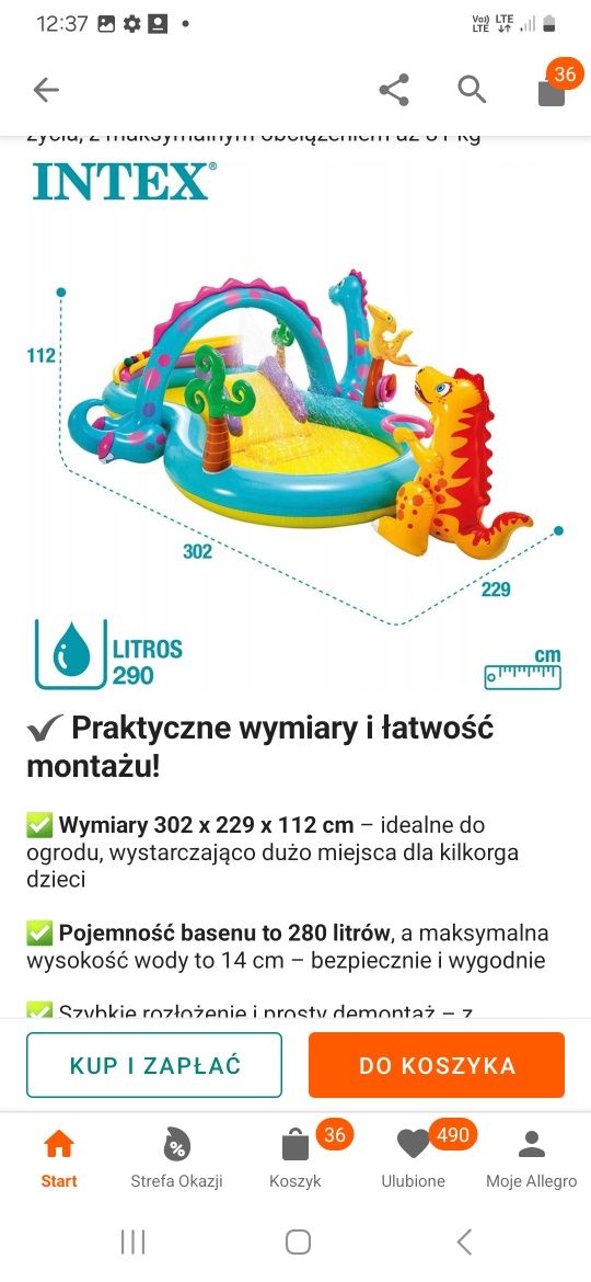 Wodny plac zabaw dinoland intex