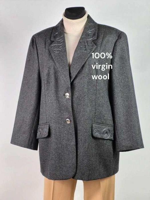 Grafitowy żakiet wełniany 50 / 5XL plus size klasyczny