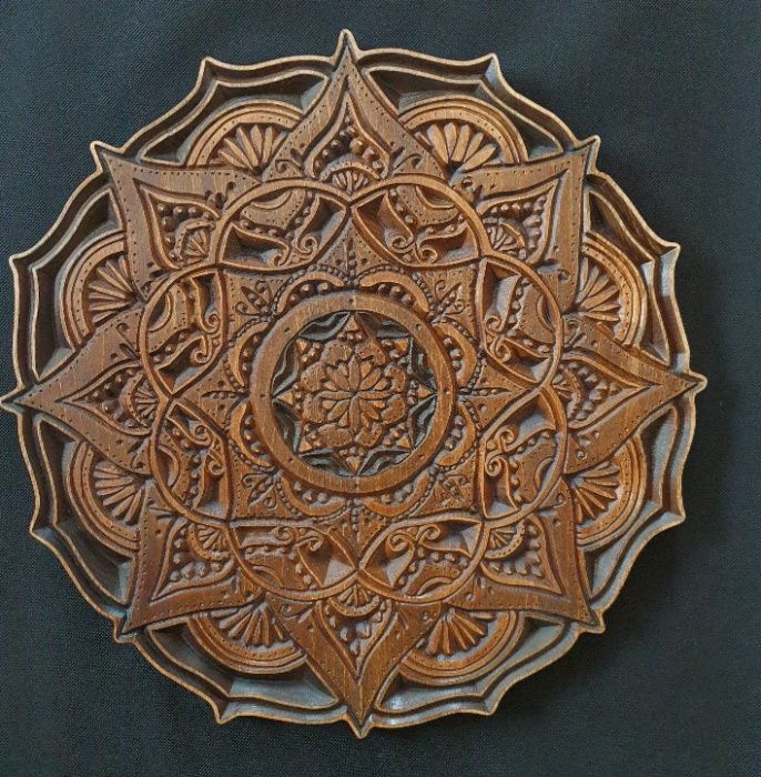 Mandala orientalna kolonialne styl rzeźbiona płaskorzeźba drewno 48cm!