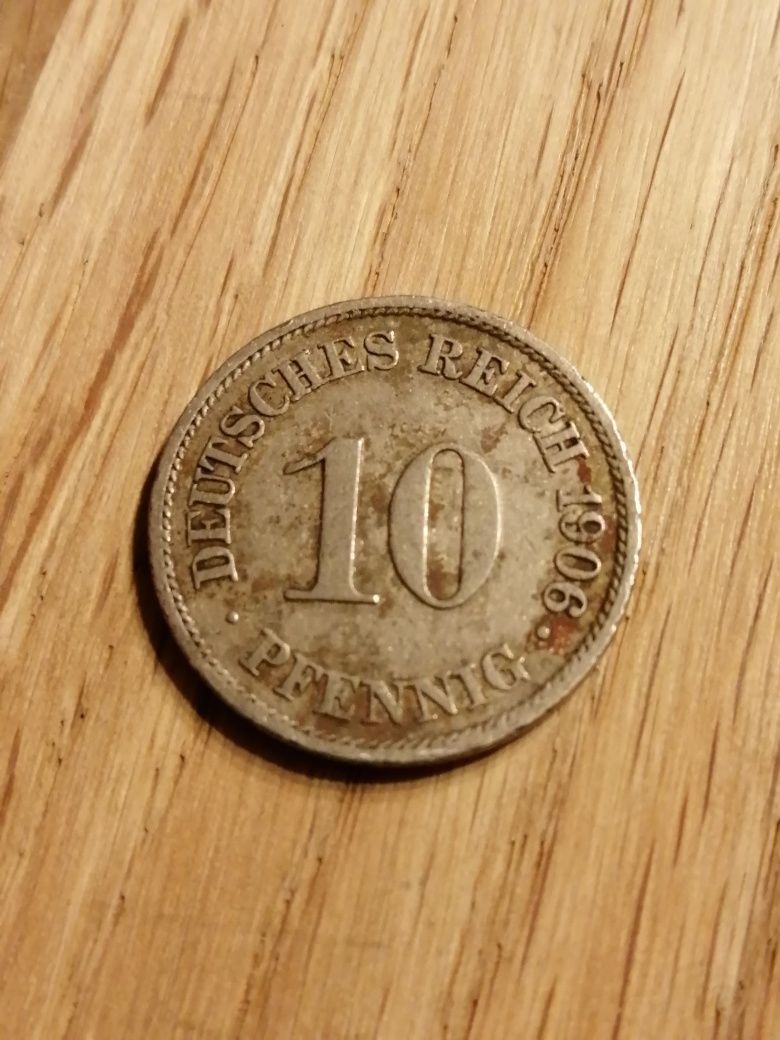 Moneta niemiecka 10 pfennig z 1906 roku
