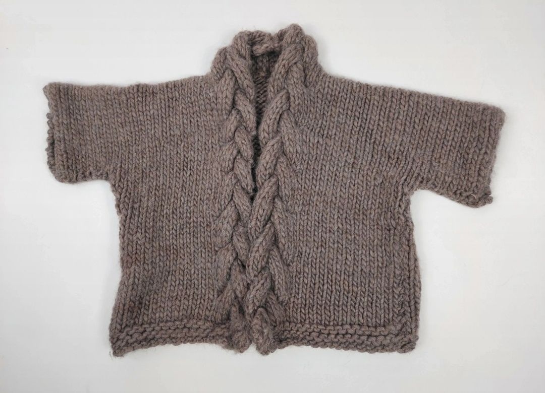 Brązowy beżowy popielaty gruby ciepły kardigan gruby splot Hand made