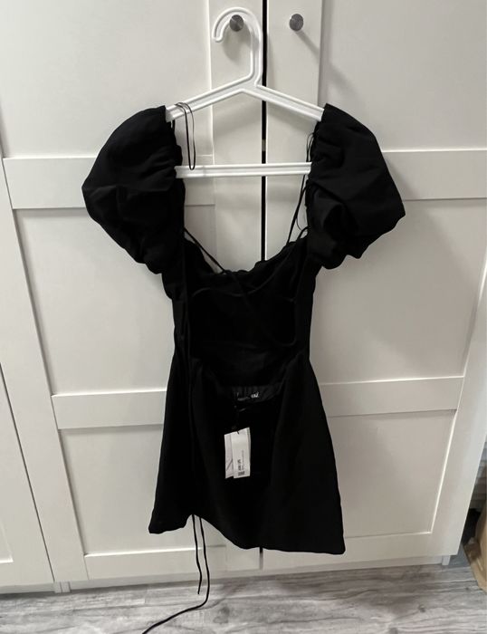 Zara Sukienka wiazane plecy XS 34 czarna viralowa z domieszką lnu