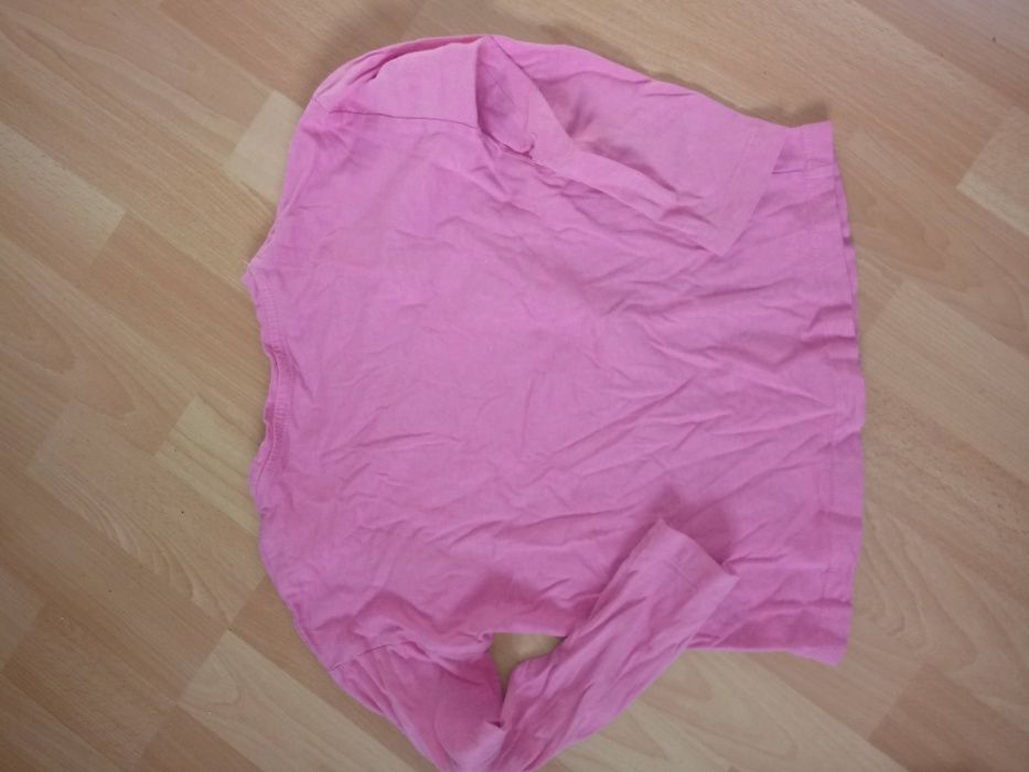 Różowa bluzka z długim rękawem, złote cekinowe serce, 5-10-15 r. 122