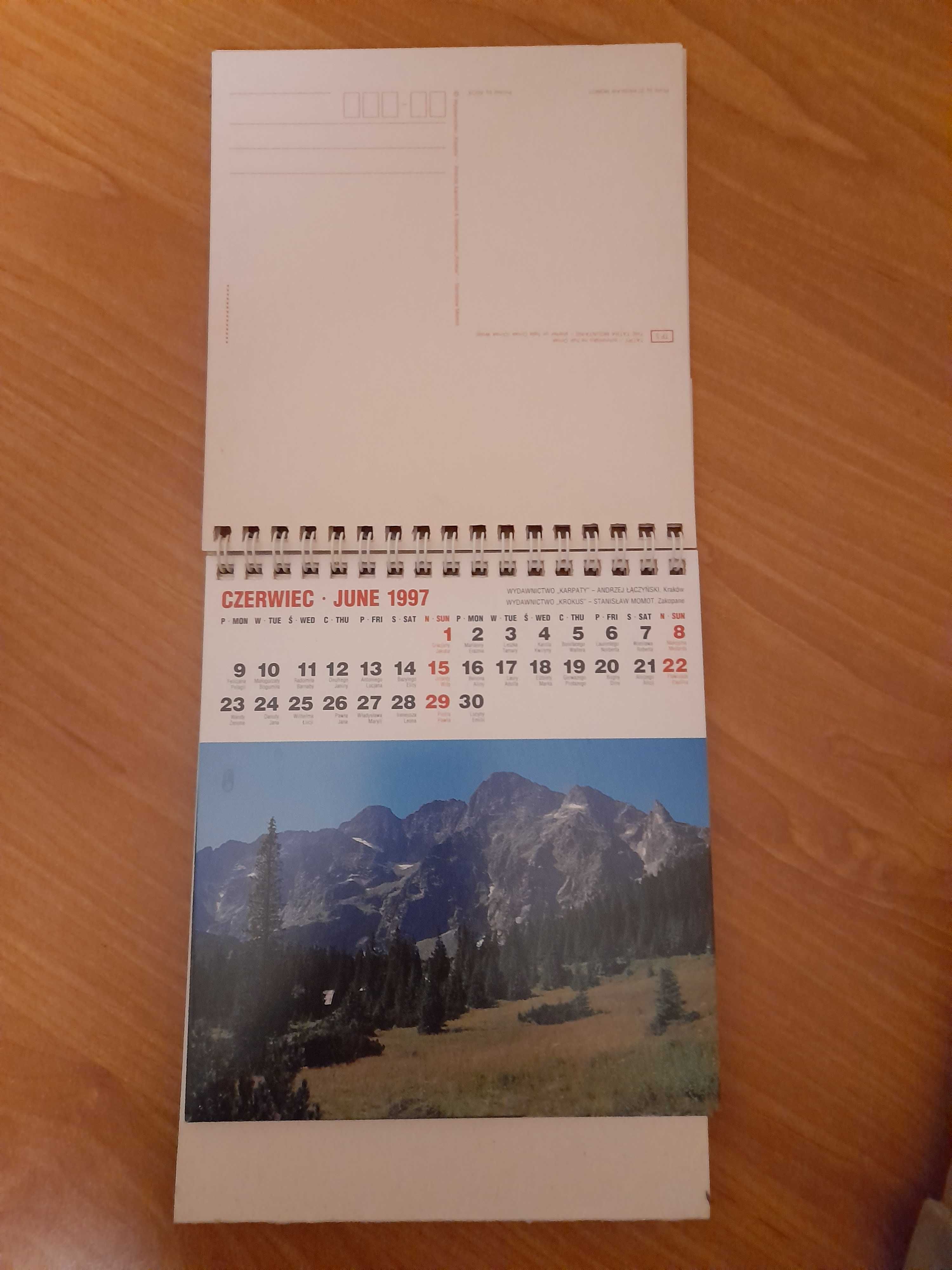 pocztówki gór Tatry w kalendarzu 1997 rok